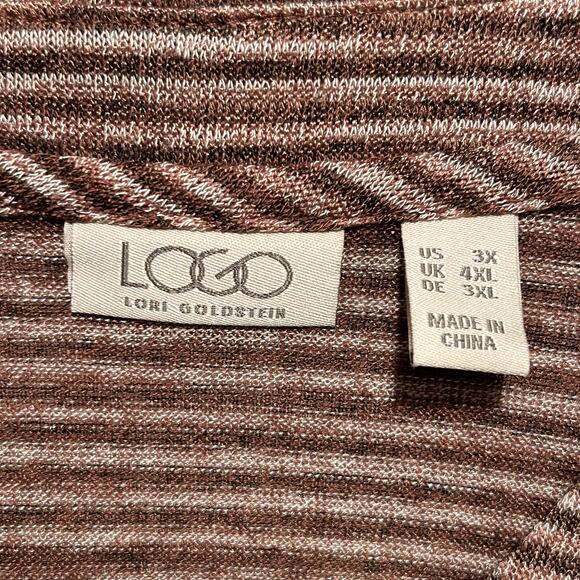 LOGO LORI GOLDSTEIN Cardigan 3X Mini Stripe Button Down Lace Trim Pockets Fall - Picture 2 of 8